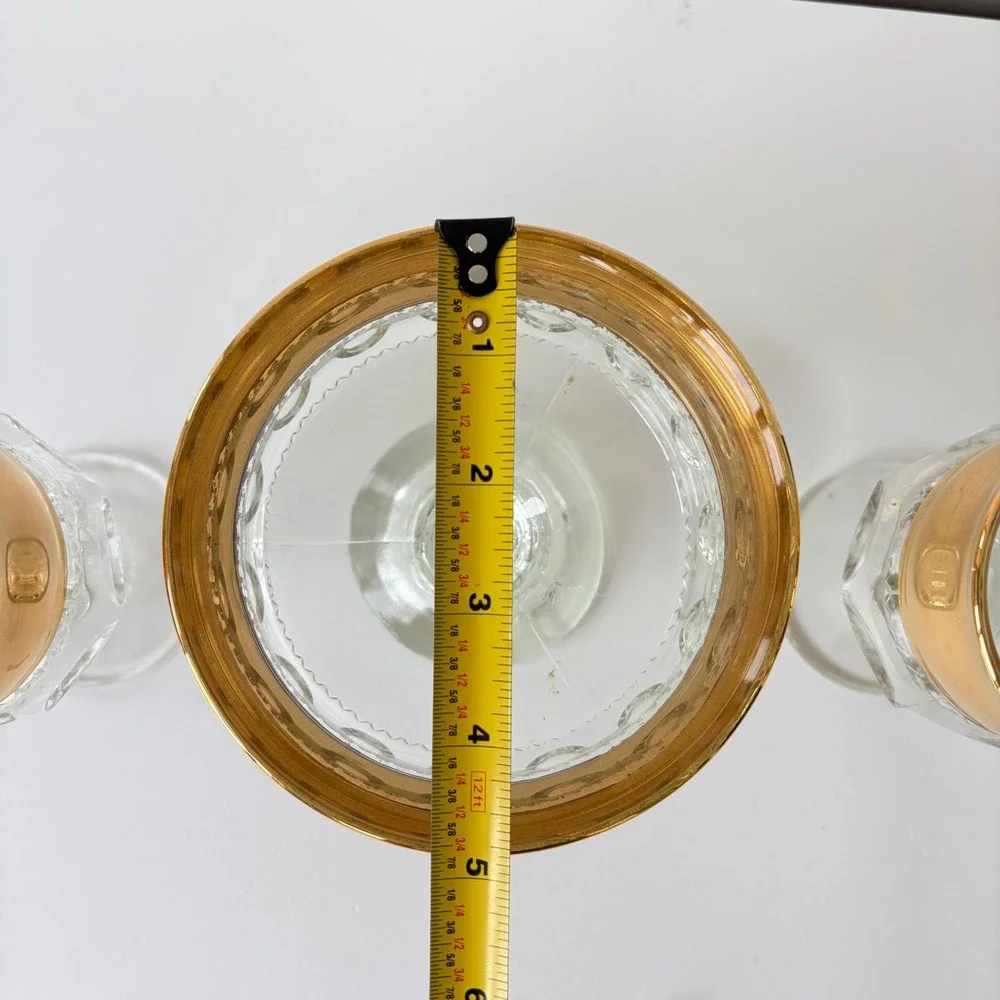 Indiana Glass Kings Thumbprint Gold Rim Goblets and Compote Set of 3 Vintage MCM